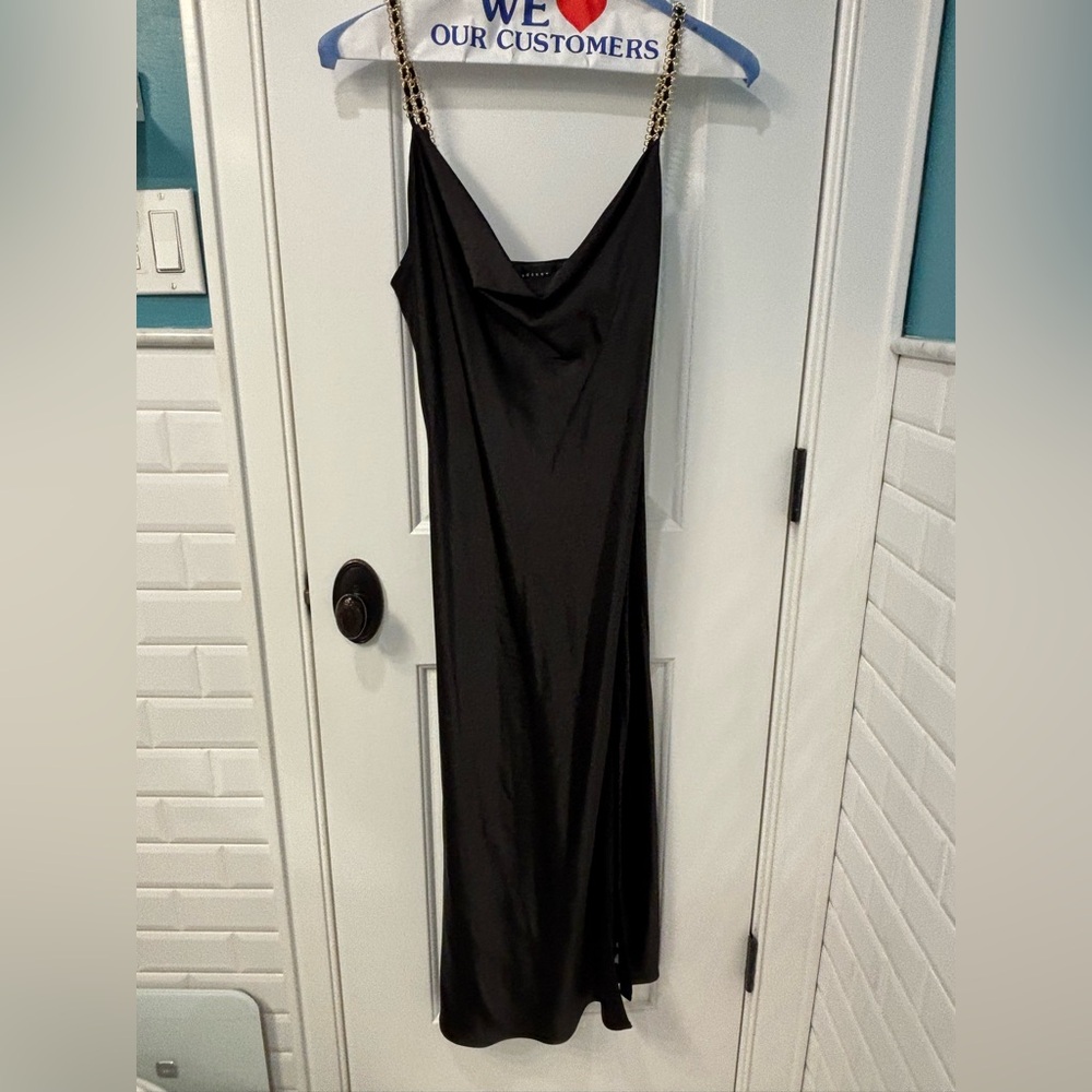 Endless Rose Black Midi Slip Dress with Chain Straps